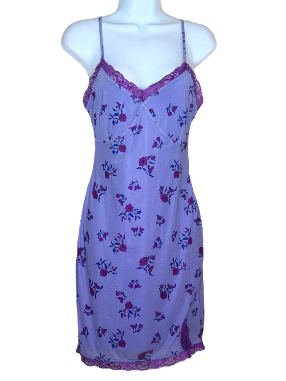 Wild Fable Sprig Floral Chemise Slip Blue & Violet Stretch Mesh Lace Trim Sz S